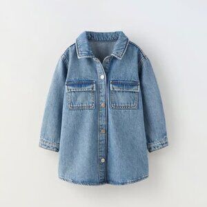 Zara Girls Long Sleeve Denim Button Front Dress Size 3-4